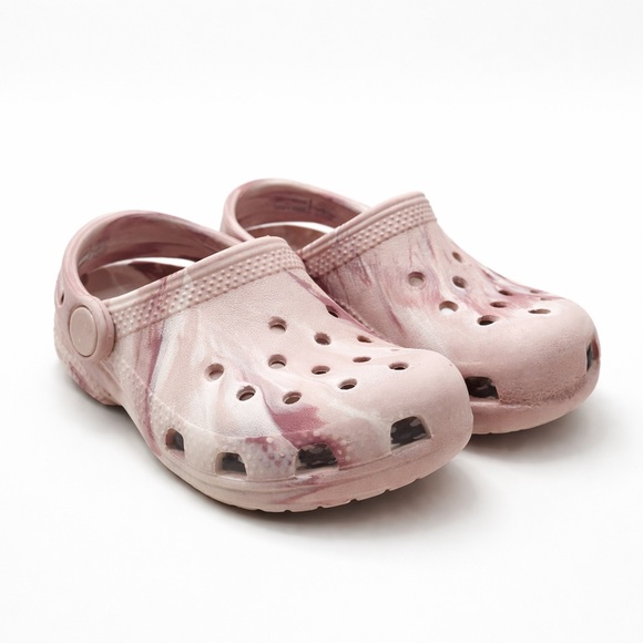 CROCS Other - Girls Crocs Marble Pink White Clogs Size C8 Toddler Slip On Shoes